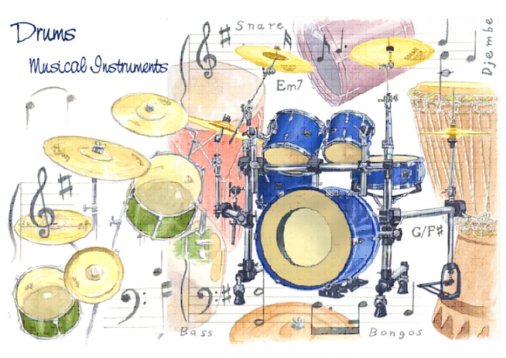 7x5 Greetings Card - Drums Design